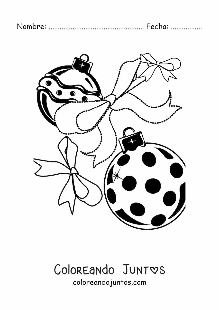 Imagen para colorear de bambalinas de Navidad con lazos