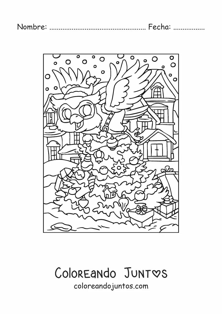Imagen para colorear de búho navideño animado