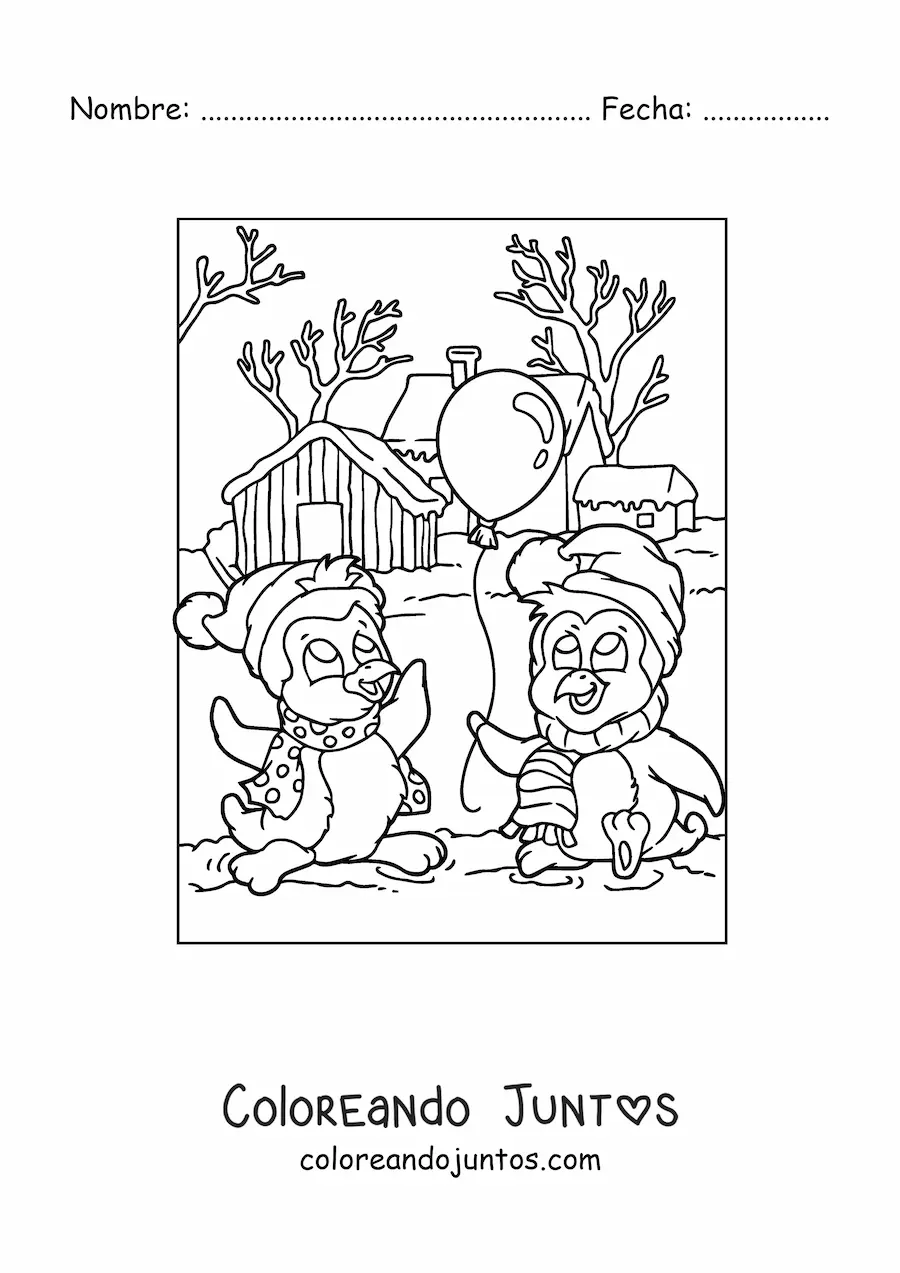 Imagen para colorear de pingüinos navideños animados