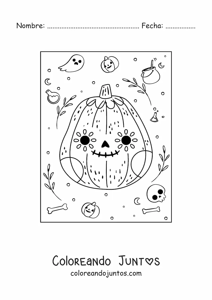 Imagen para colorear de calabaza de Halloween mexicana