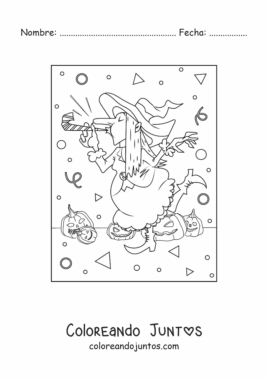 Imagen para colorear de bruja divertida en fiesta de Halloween