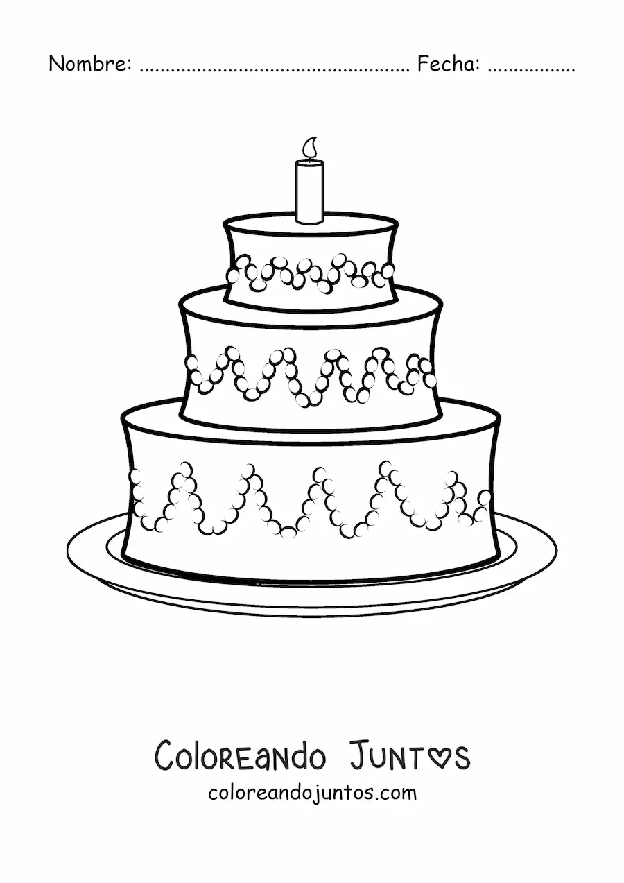 Imagen para colorear de un pastel de cumpleaños de tres pisos