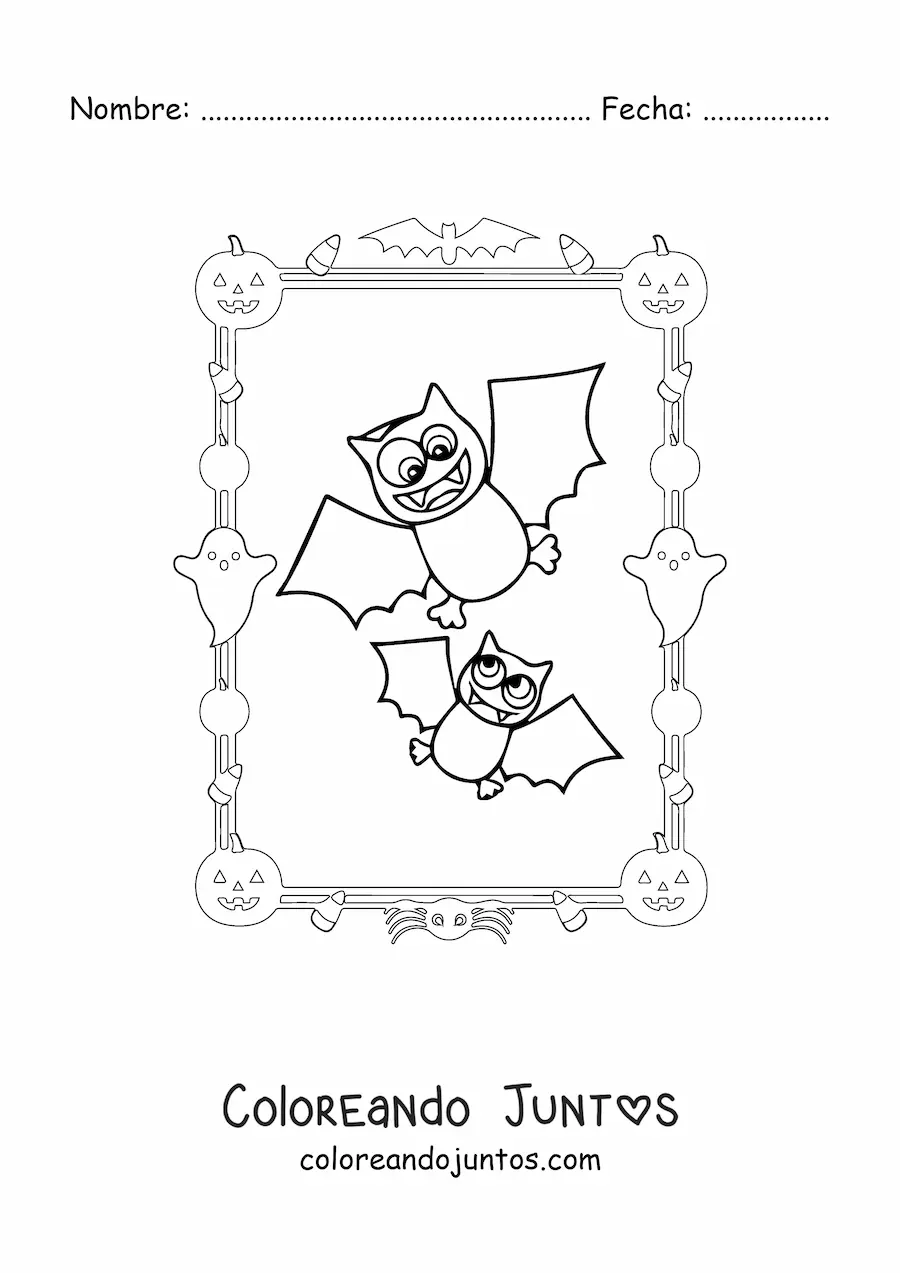 Imagen para colorear de caricatura de murciélagos de Halloween