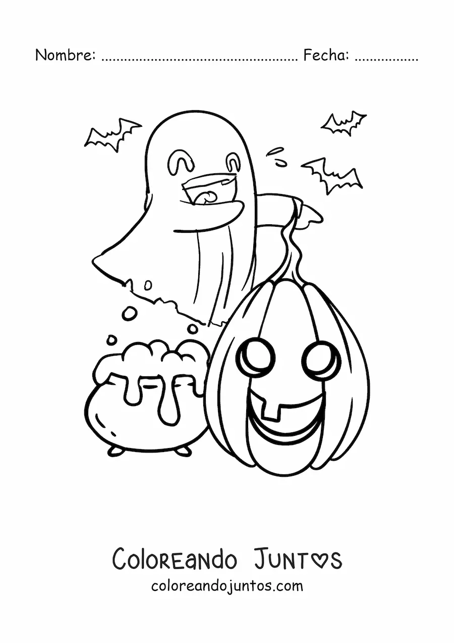 Imagen para colorear de fantasma bonito con calabaza de Halloween