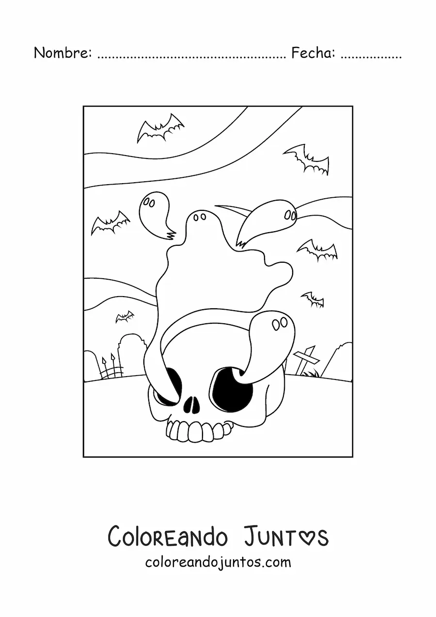 Imagen para colorear de fantasmas aterradores con calavera