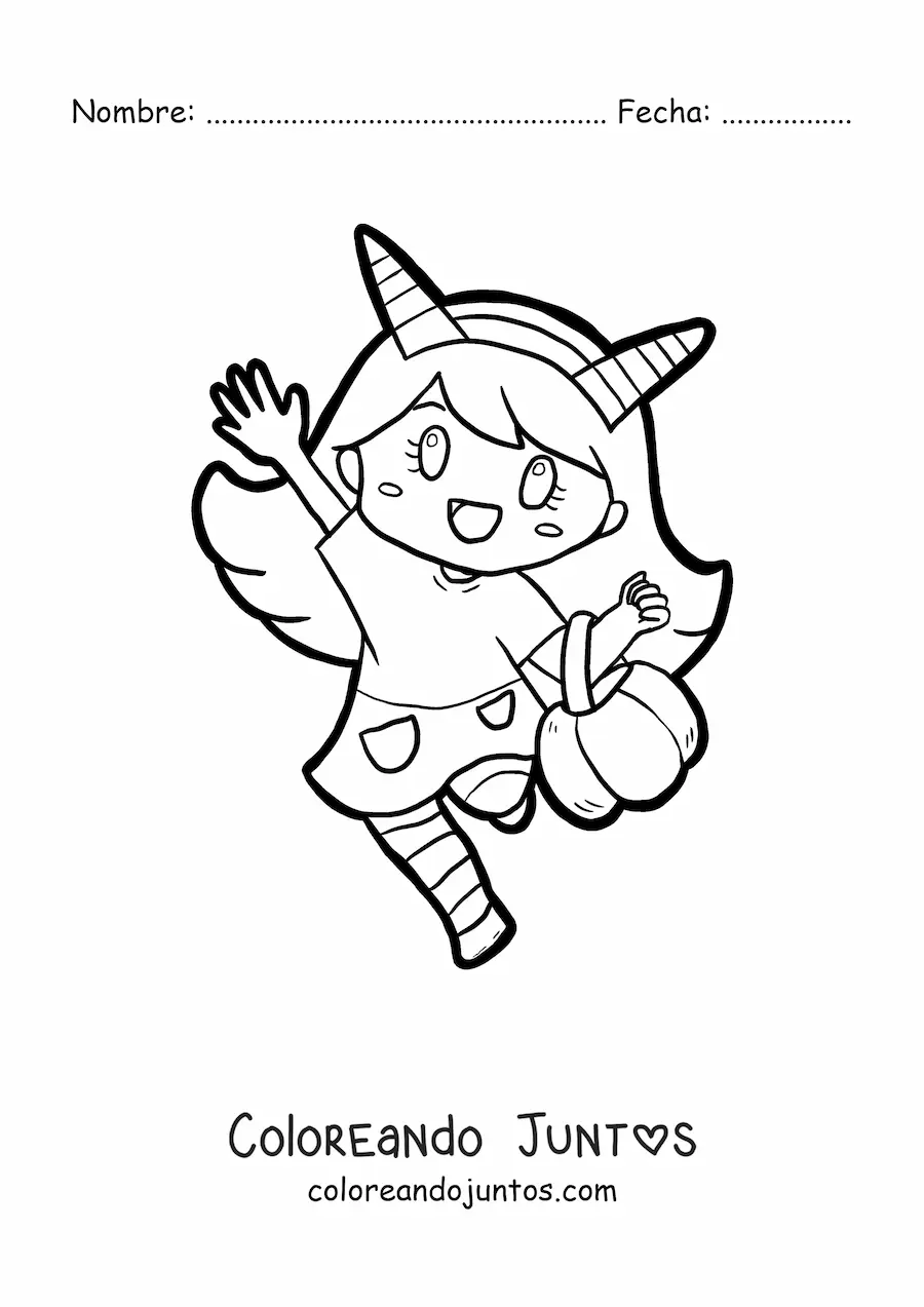 Imagen para colorear de niña con disfraz de diablo en Halloween