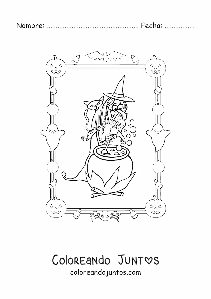Imagen para colorear de disfraz de bruja fea