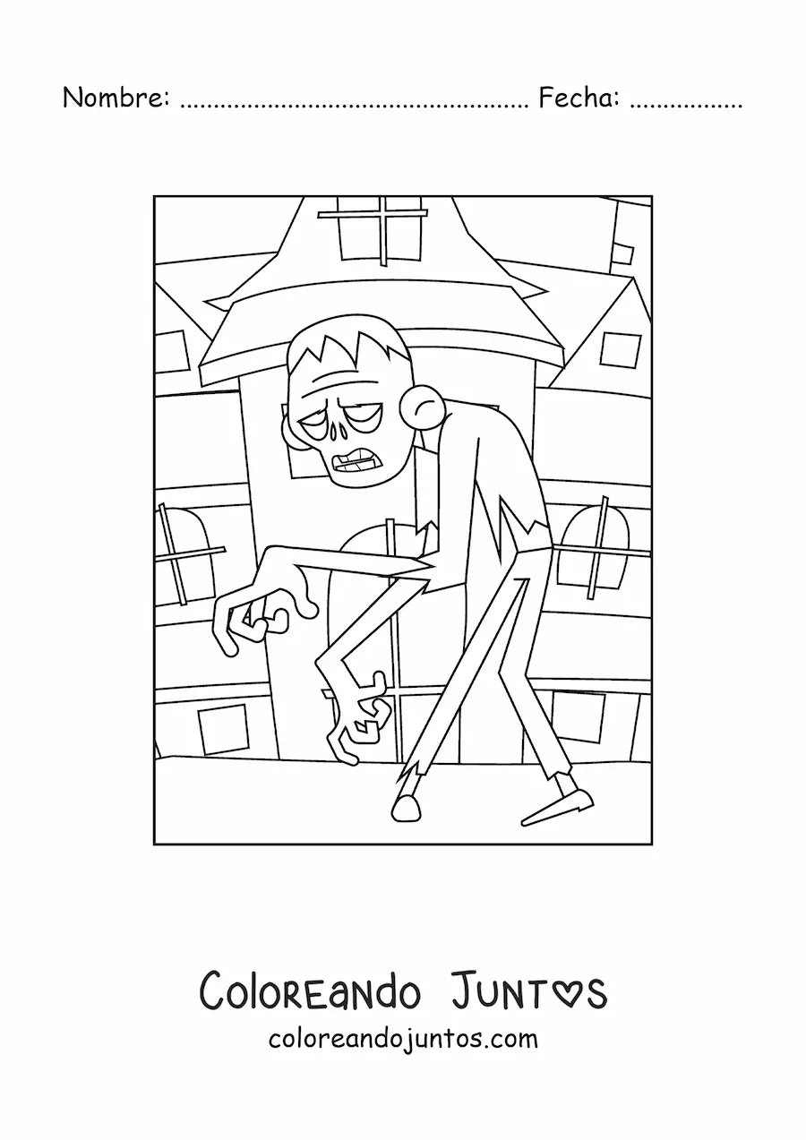 Imagen para colorear de zombie caminando en Halloween