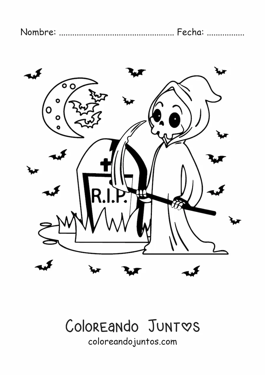 Imagen para colorear de tumba con la muerte animada