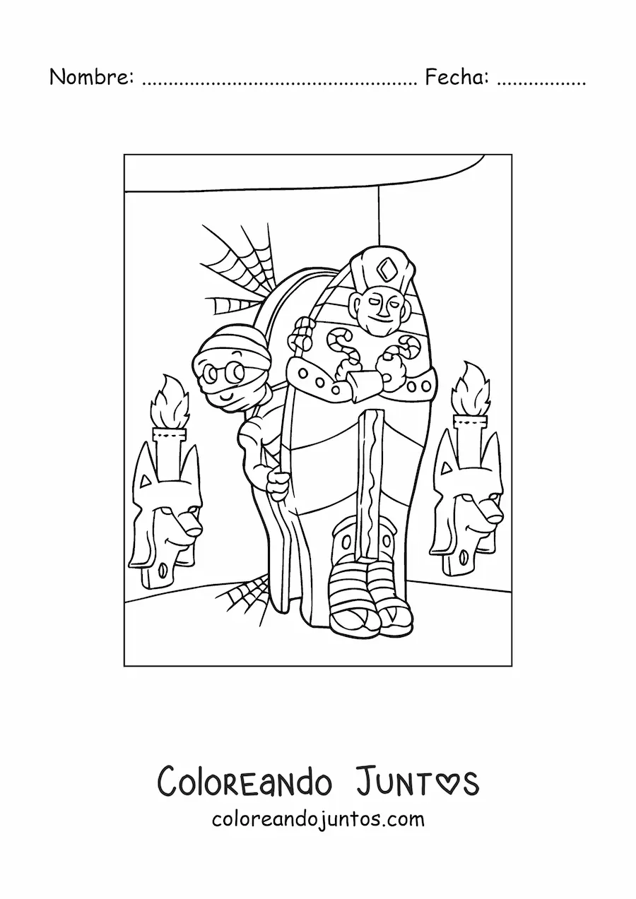 Imagen para colorear de momia saliendo de su tumba en Halloween