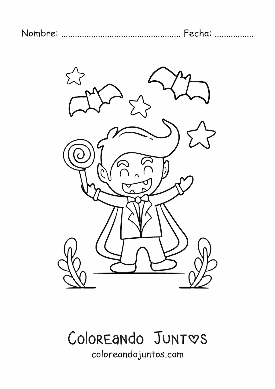 Imagen para colorear de vampiro kawaii en Halloween