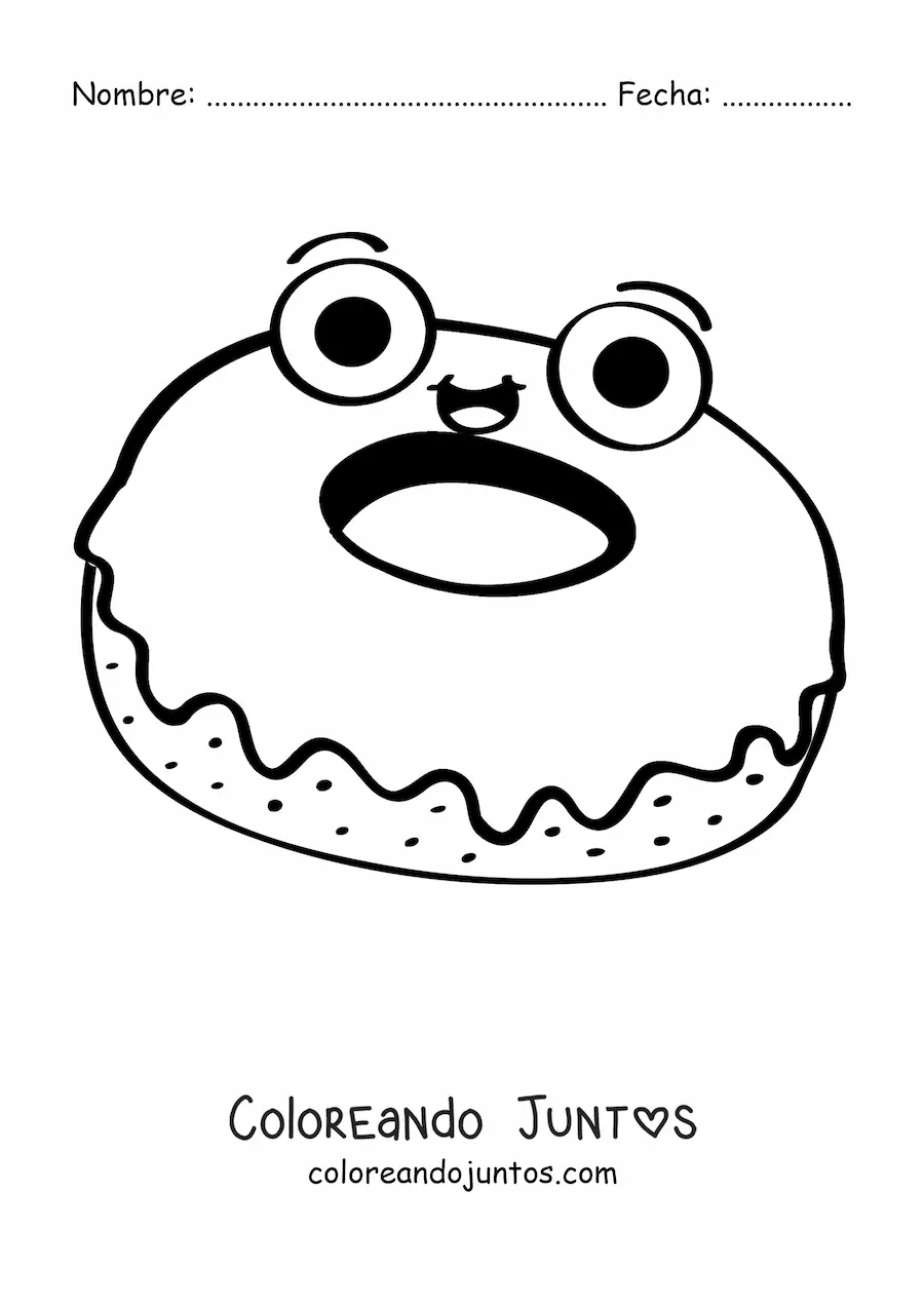 Imagen para colorear de una dona animada con glaseado