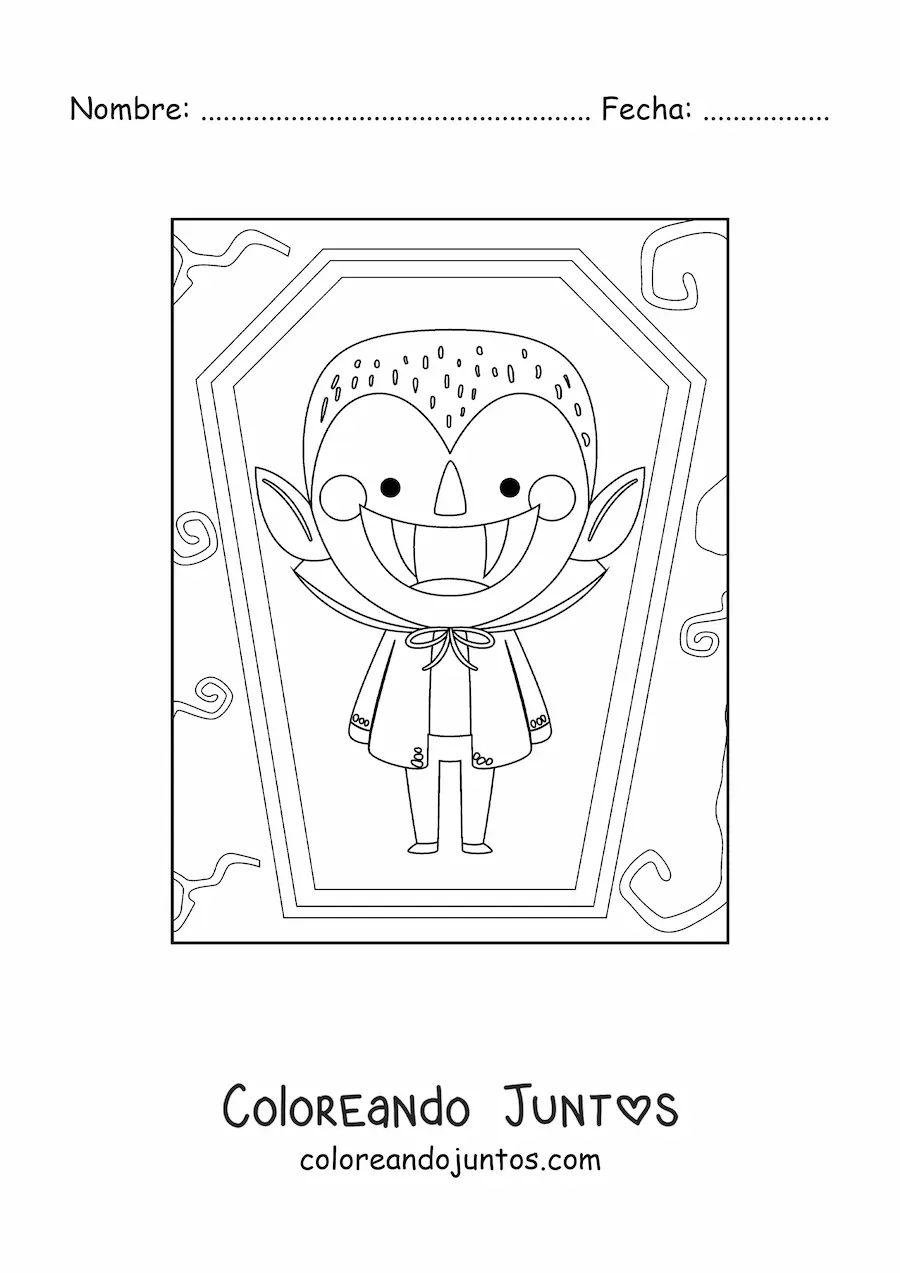 Imagen para colorear de vampiro animado en su tumba