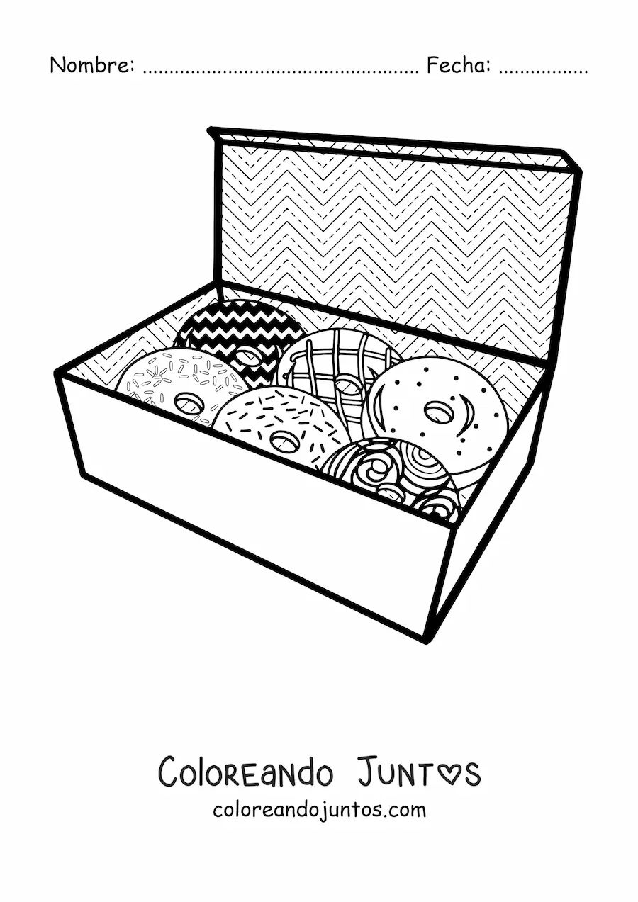 Imagen para colorear de una caja de varias donas