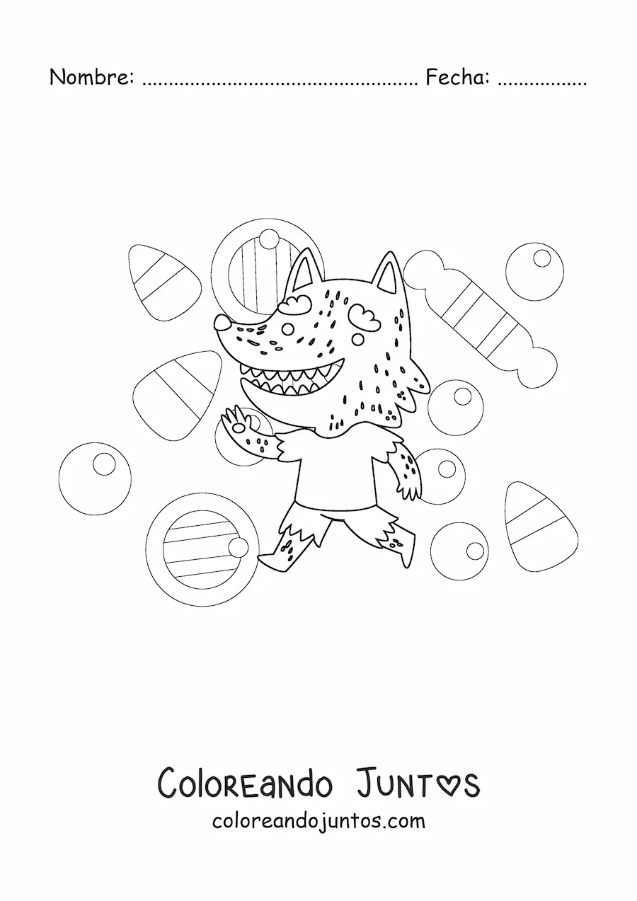 Imagen para colorear de hombre lobo animado de Halloween