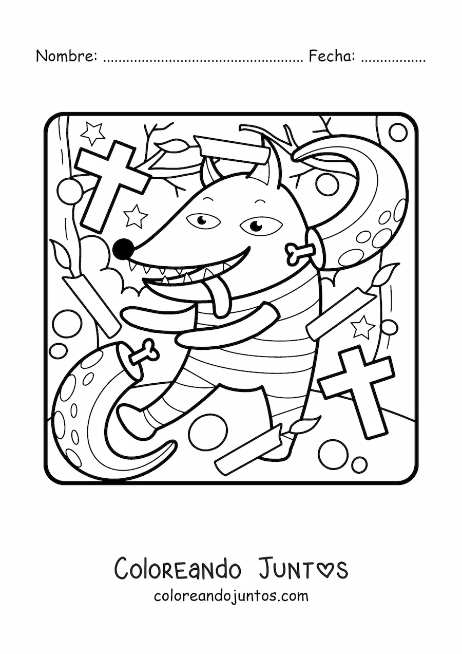 Imagen para colorear de caricatura de hombre lobo de Halloween