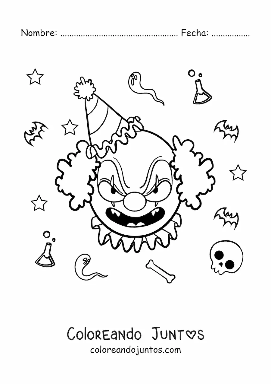 Imagen para colorear de cara de payaso aterrador de Halloween
