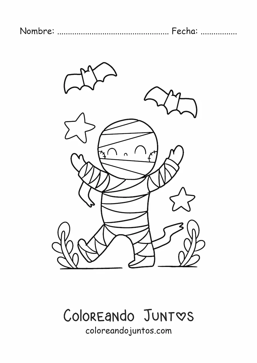 Imagen para colorear de momia kawaii de Halloween