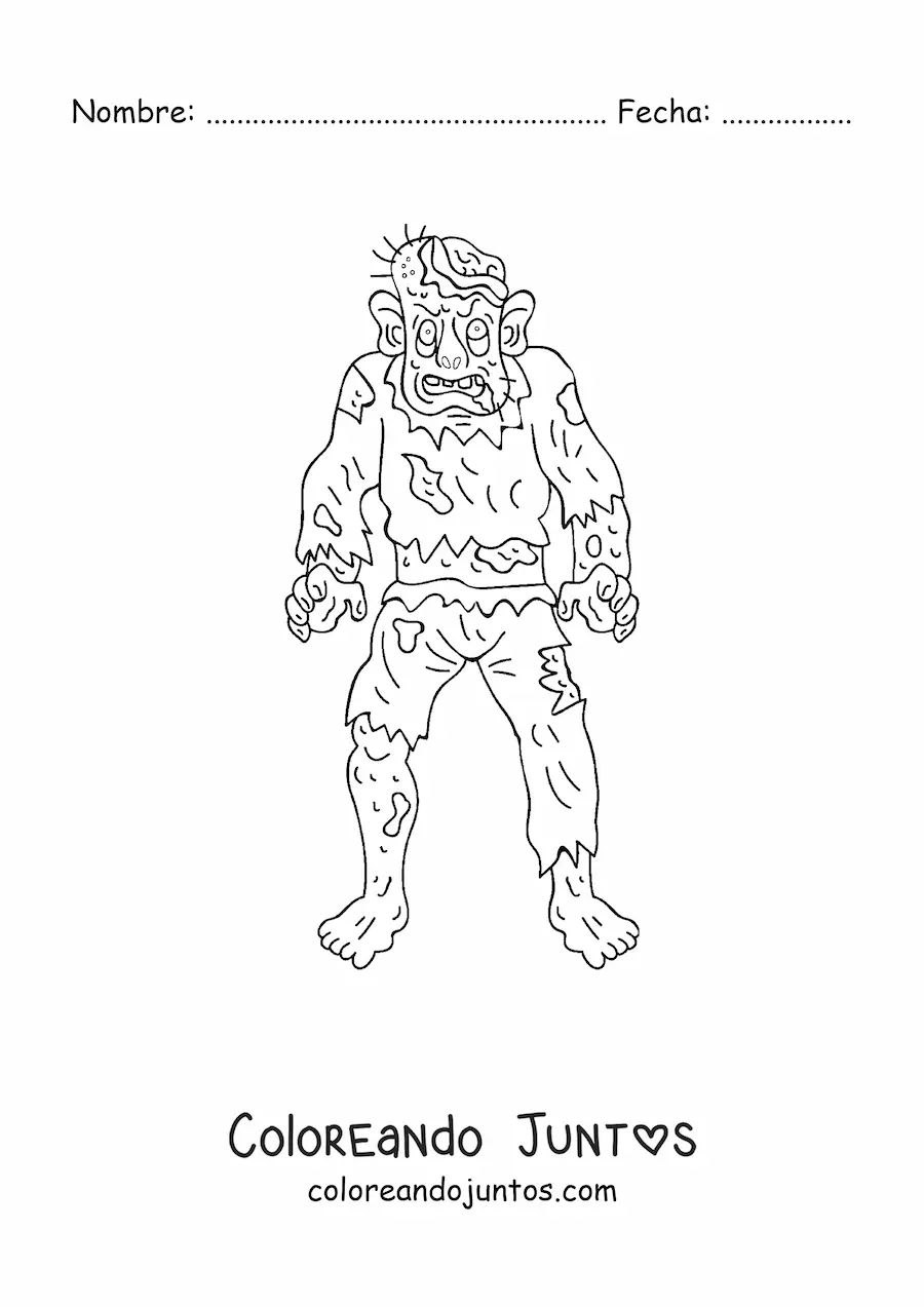 Imagen para colorear de zombie animado