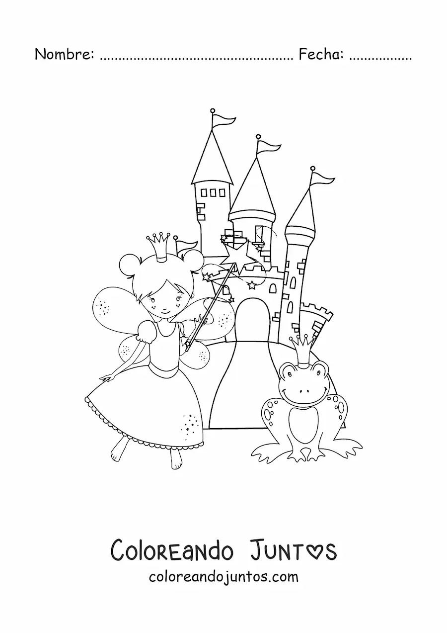 Imagen para colorear de hada madrina mágica en el castillo