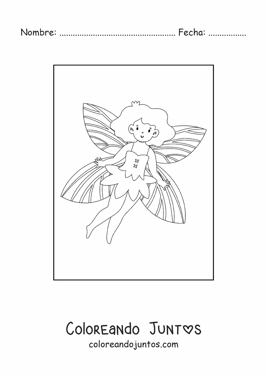 Imagen para colorear de hada sencilla feliz volando