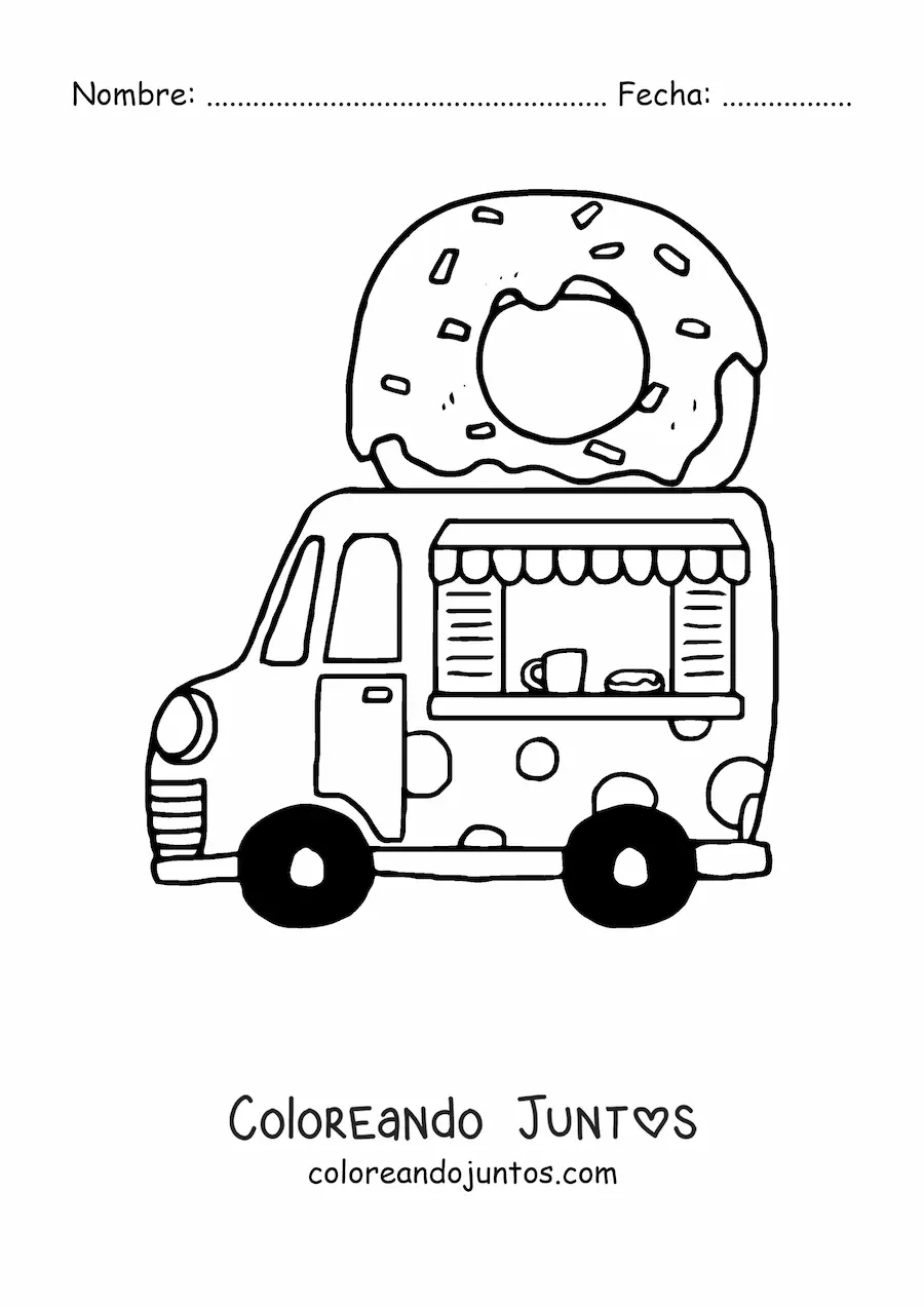Imagen para colorear de un camión de venta de donas