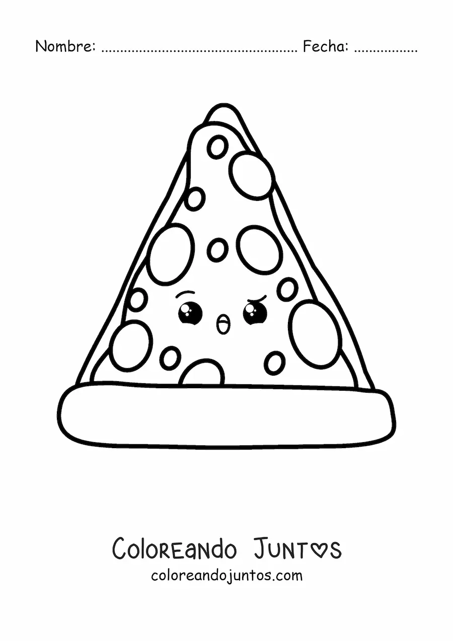 Imagen para colorear de una rebanada de pizza animada kawaii