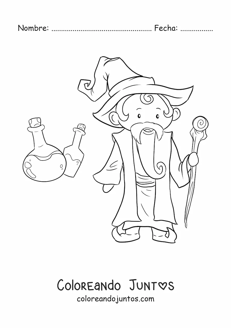 Imagen para colorear de hechicero con pociones