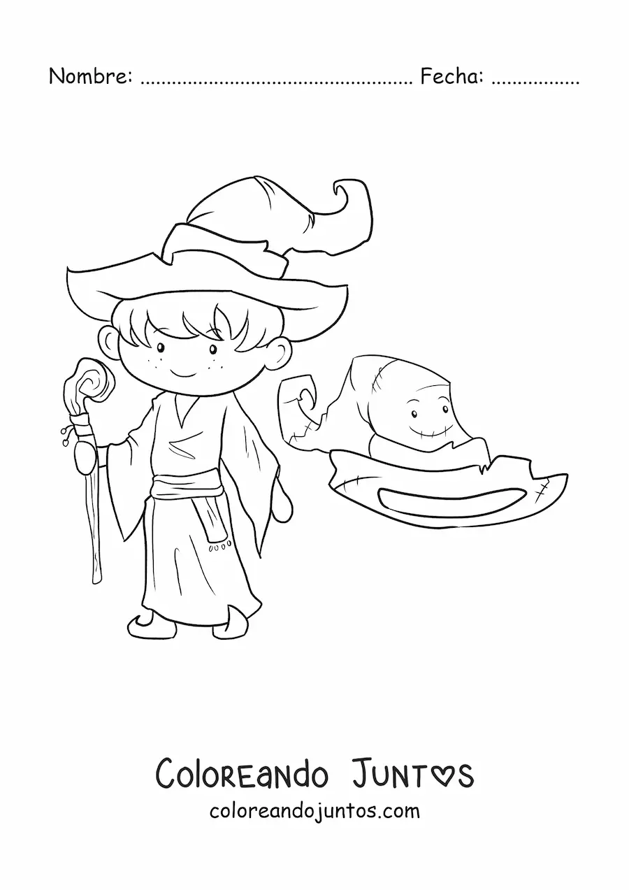 Imagen para colorear de hechicero con sombrero animado