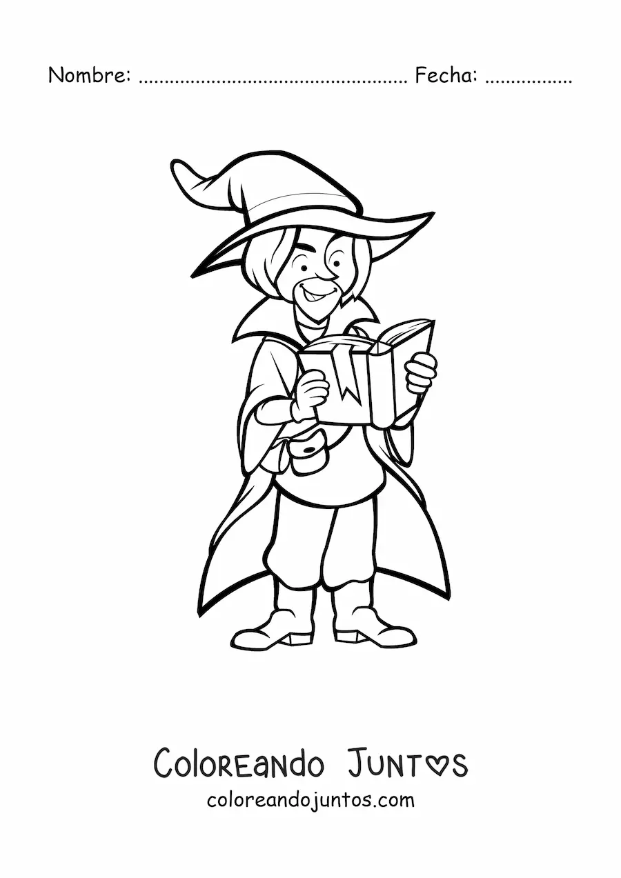 Imagen para colorear de hechicero oscuro leyendo un libro