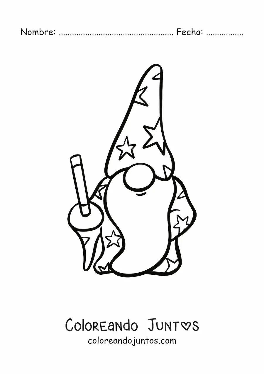 Imagen para colorear de gnomo hechicero tierno