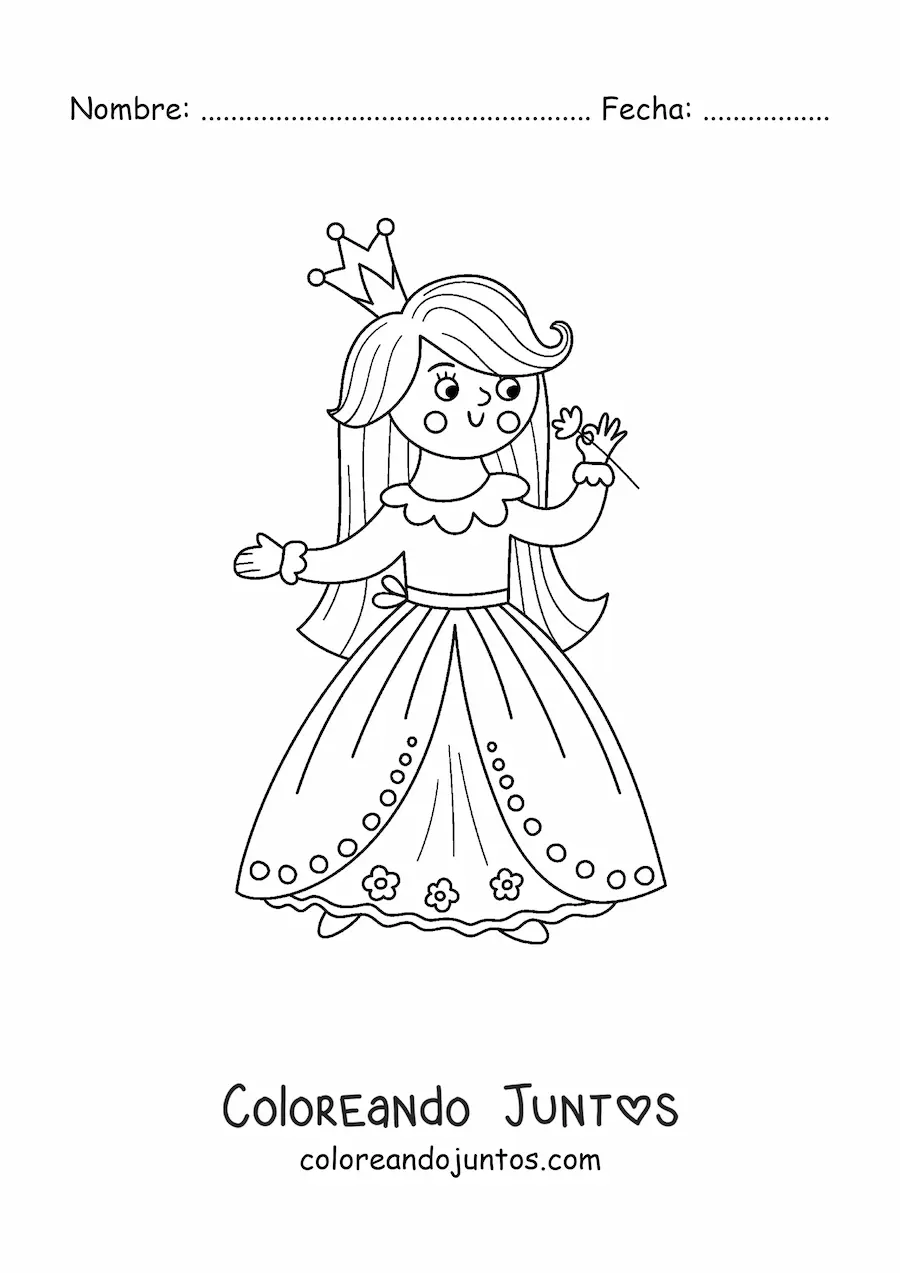 Imagen para colorear de princesa kawaii con una rosa
