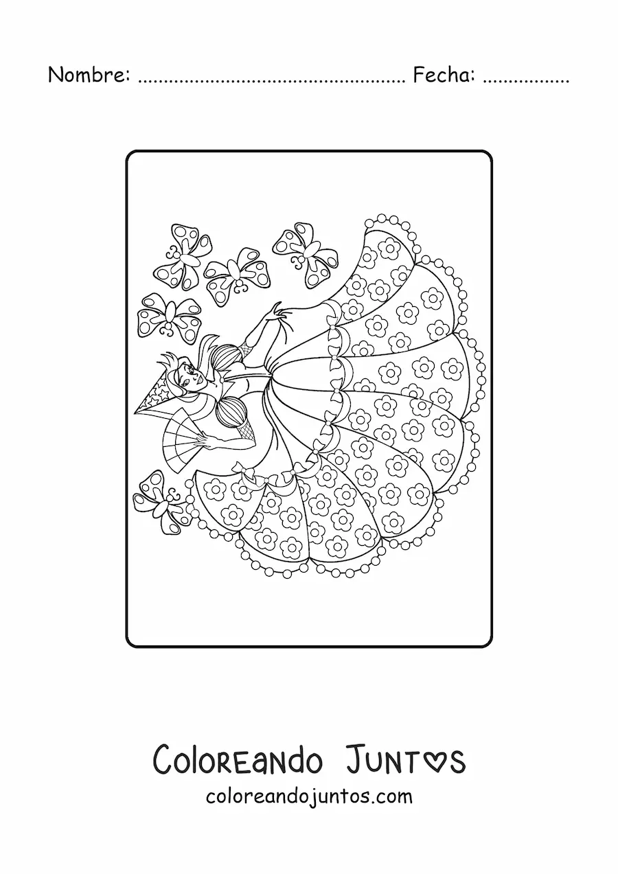 Imagen para colorear de princesa mágica horizontal