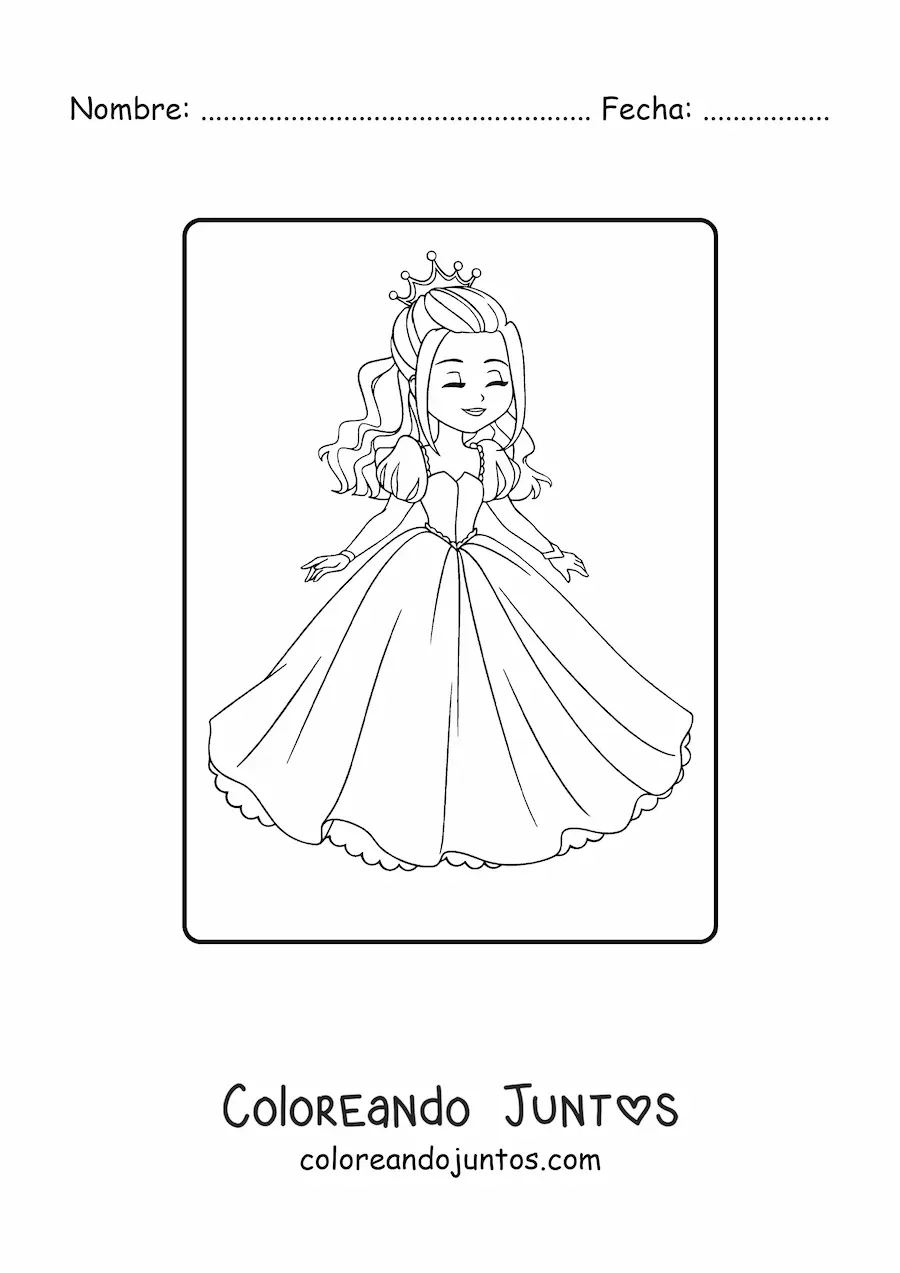 Imagen para colorear de linda princesa alegre