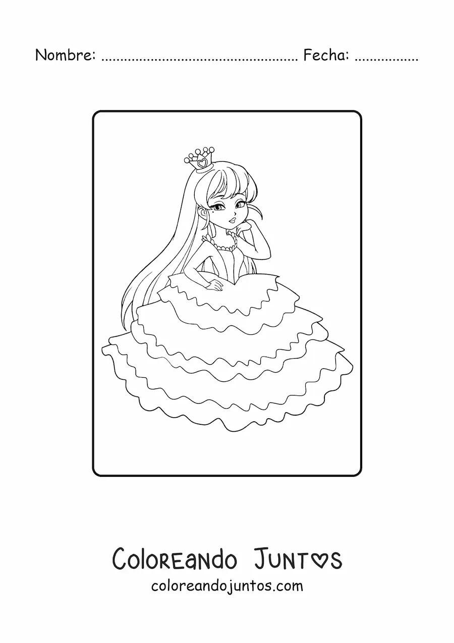 Imagen para colorear de princesa animada elegante