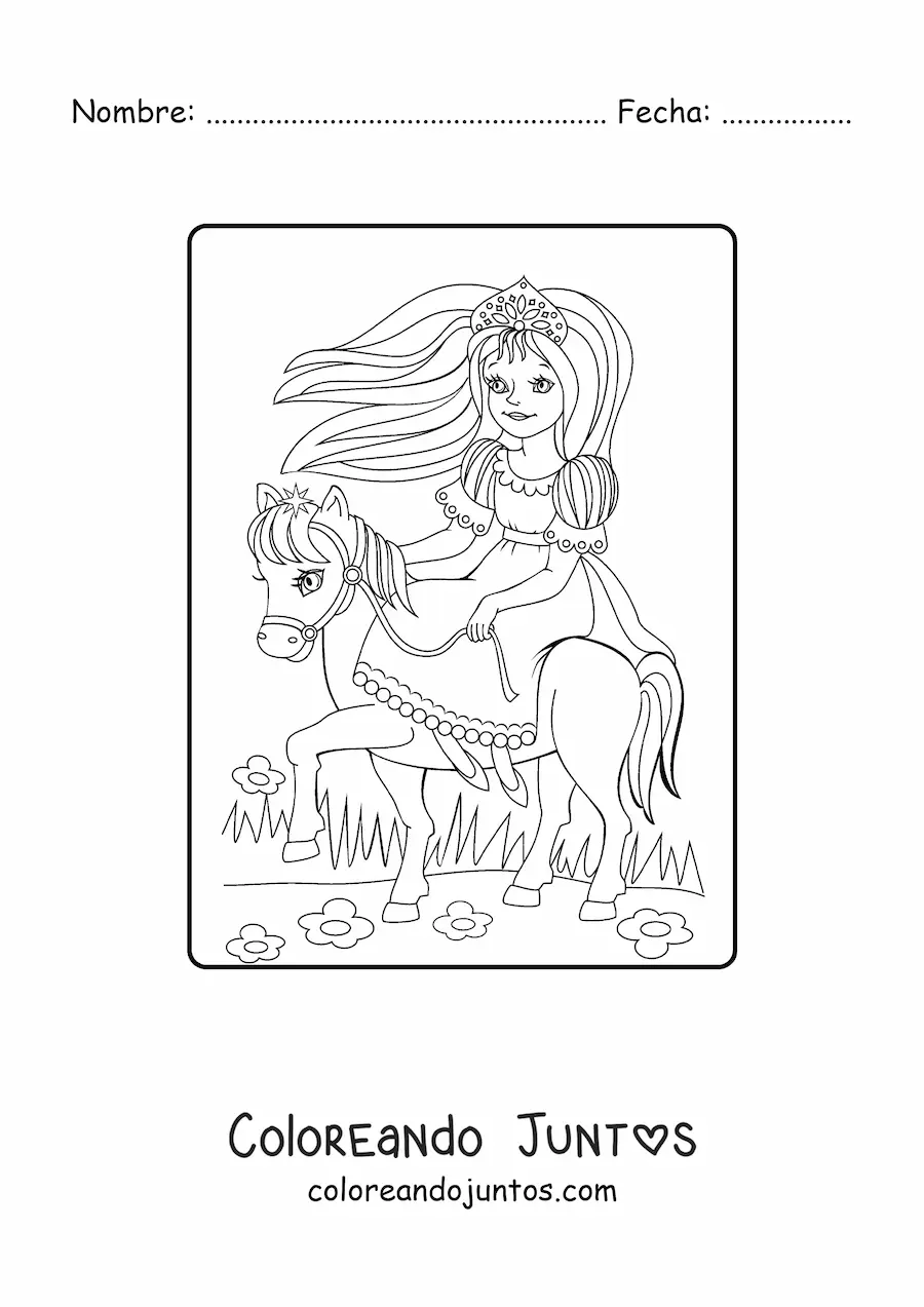 Imagen para colorear de princesa animada cabalgando
