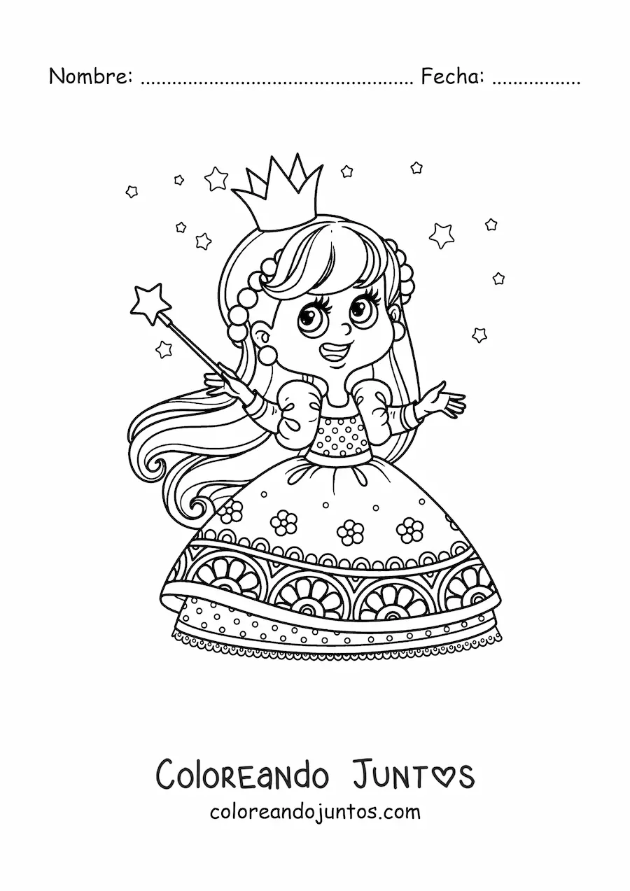 Imagen para colorear de princesa mágica grande