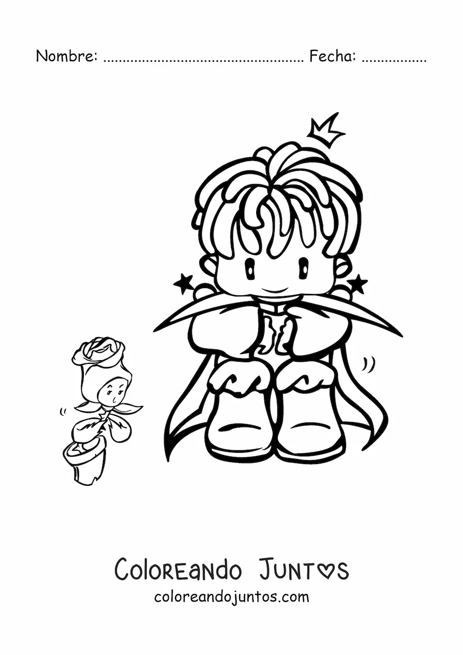Imagen para colorear de el principito y su rosa