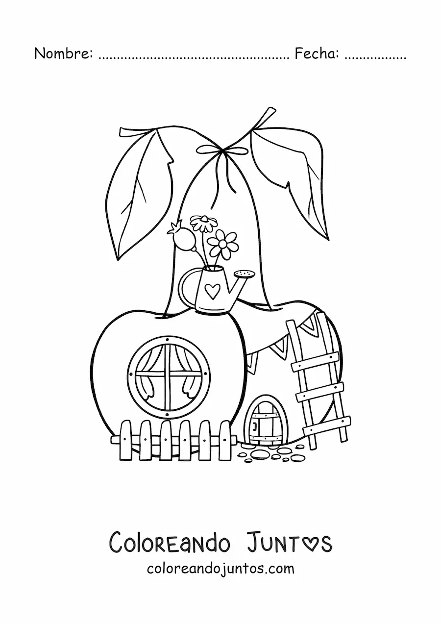 Imagen para colorear de casa con forma de cerezas en el bosque encantado
