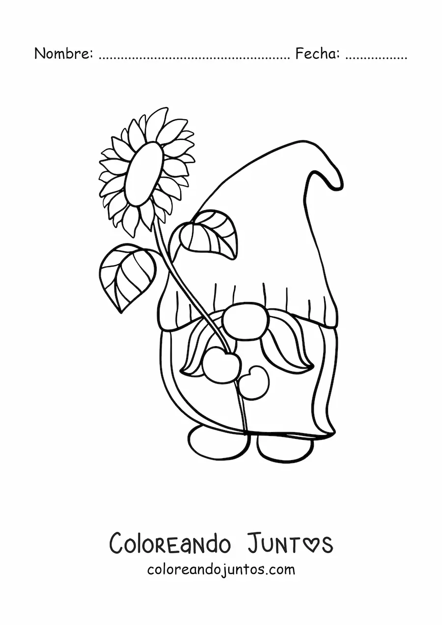 Imagen para colorear de gnomo de jardín con un girasol