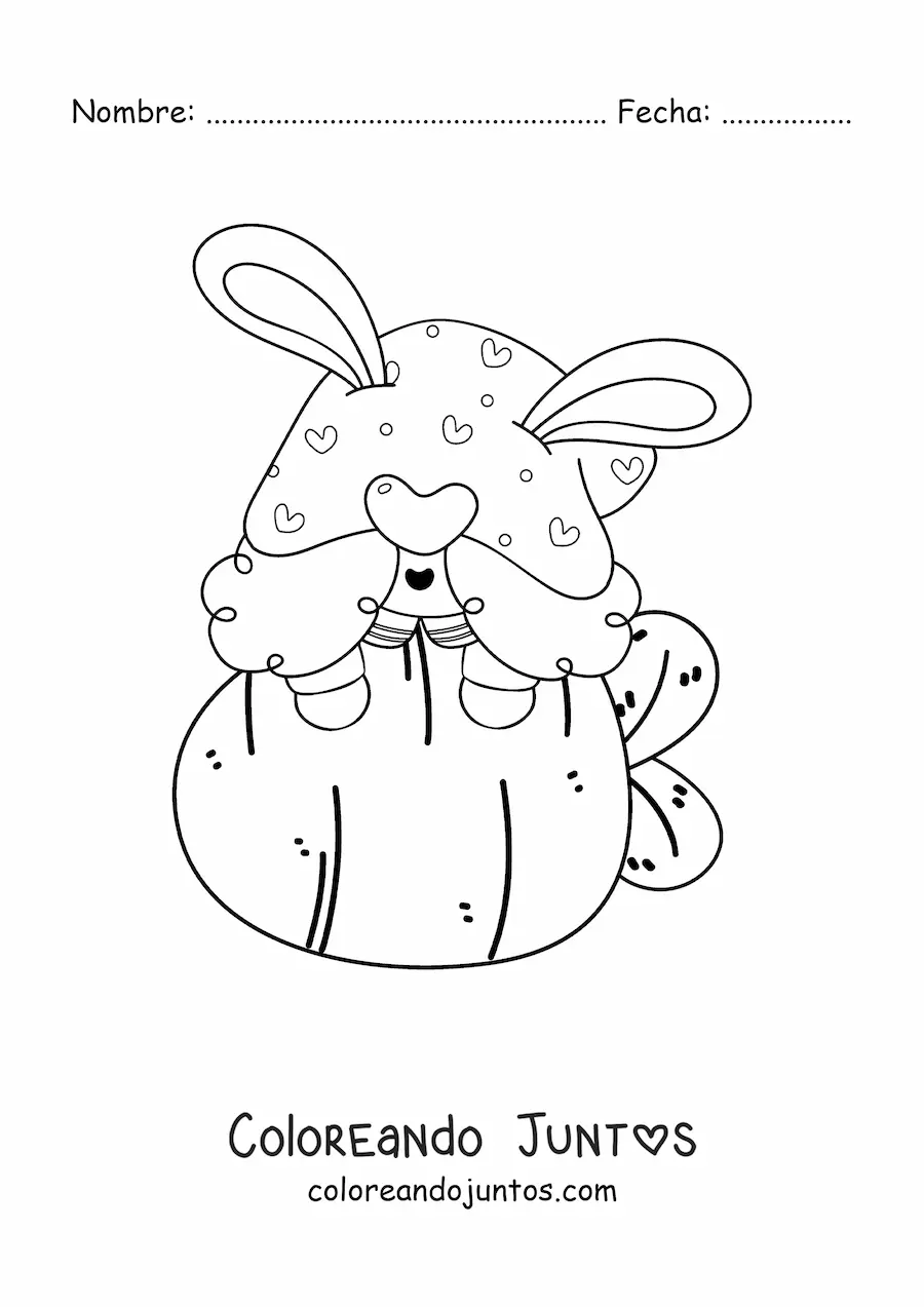 Imagen para colorear de gnomo de Pascua con zanahoria gigante