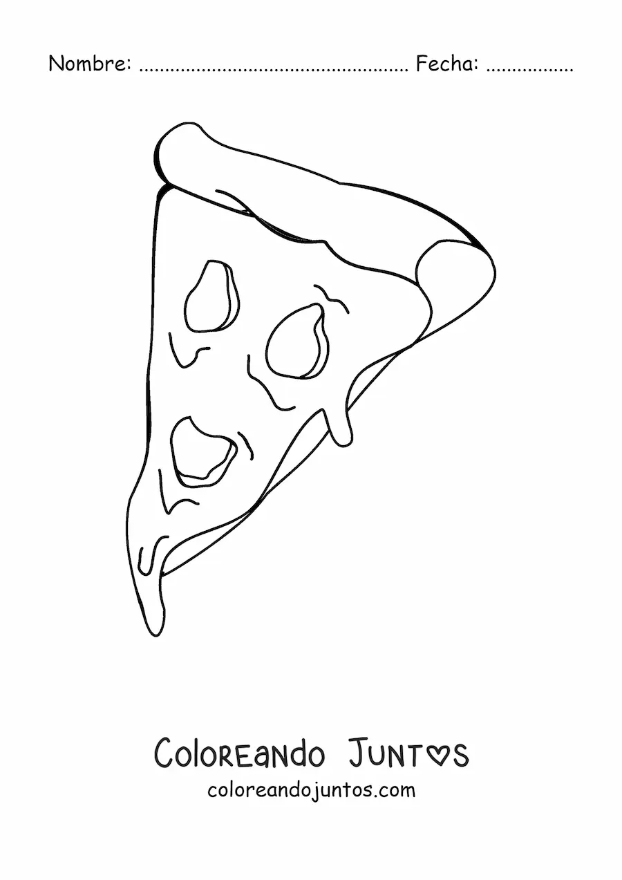 Imagen para colorear de un rebanada de pizza con queso derretido