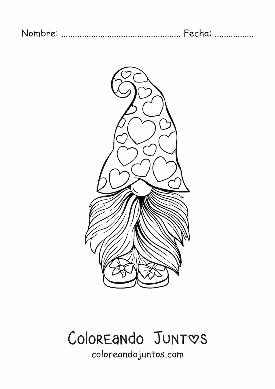 Imagen para colorear de gnomo de San Valentín