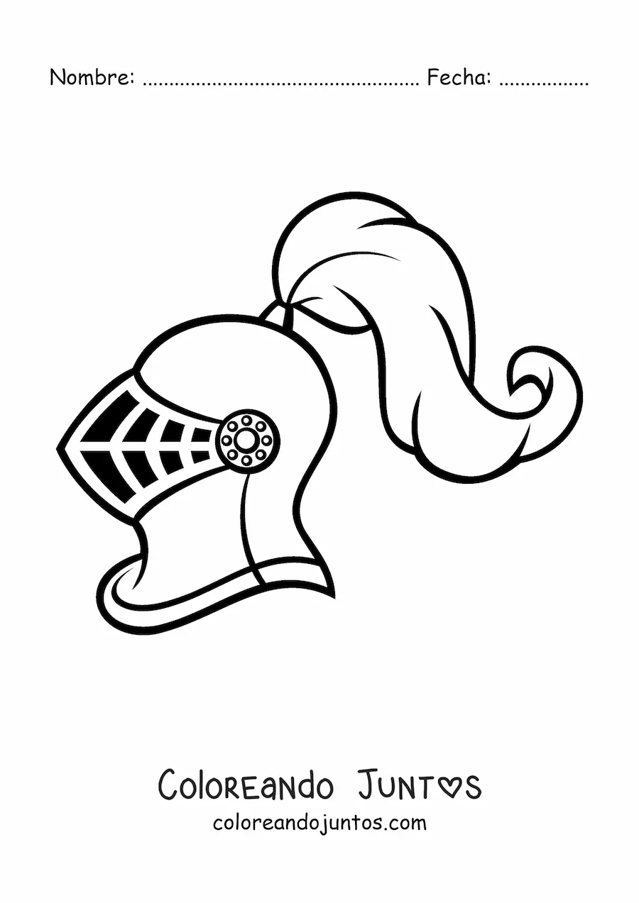 Imagen para colorear de casco de un caballero medieval de perfil