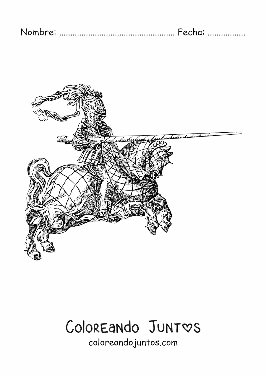 Imagen para colorear de caballero realista en una justa