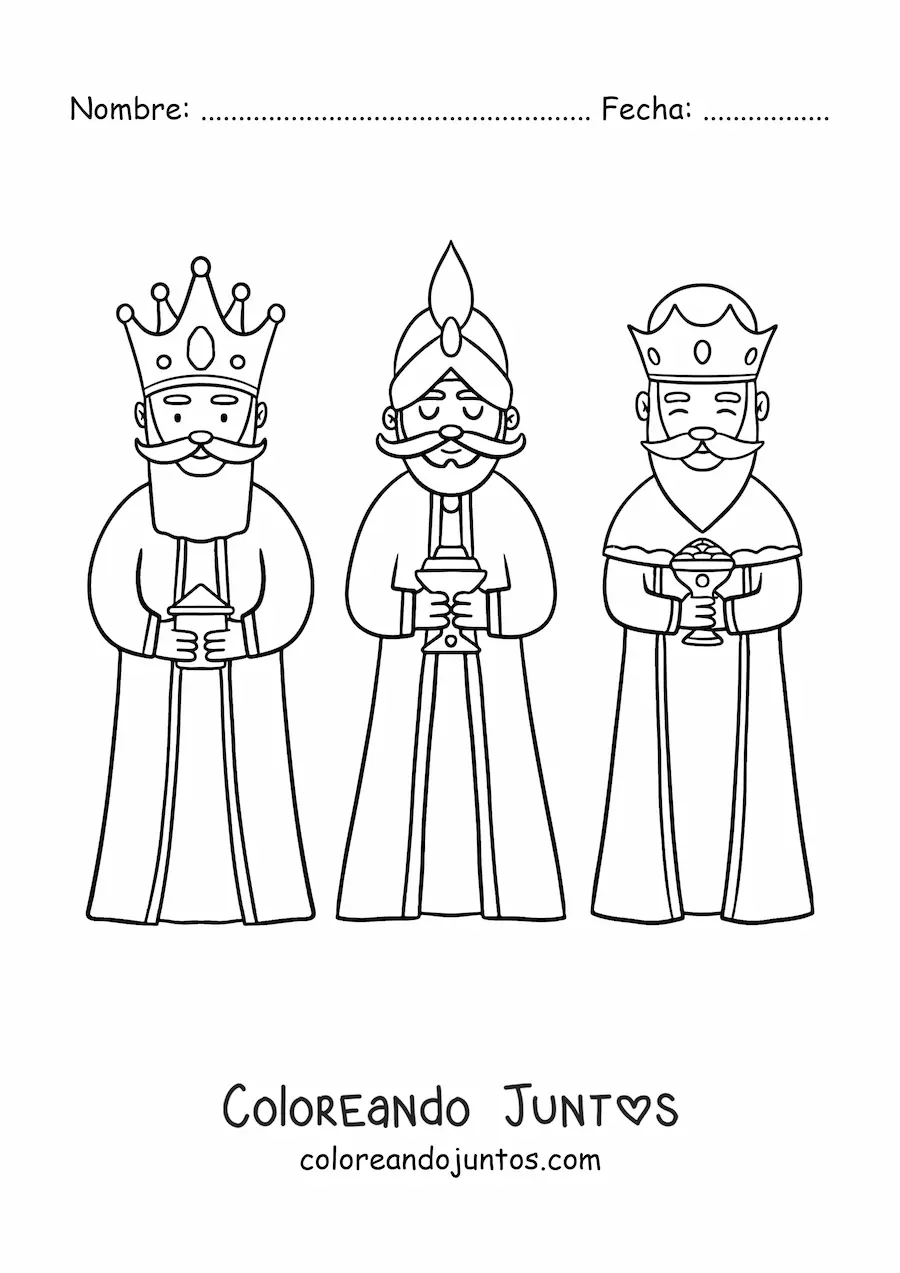 Imagen para colorear de reyes magos animados
