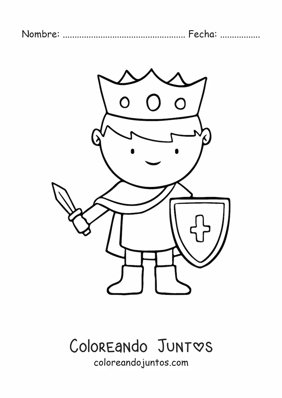 Imagen para colorear de rey kawaii con espada