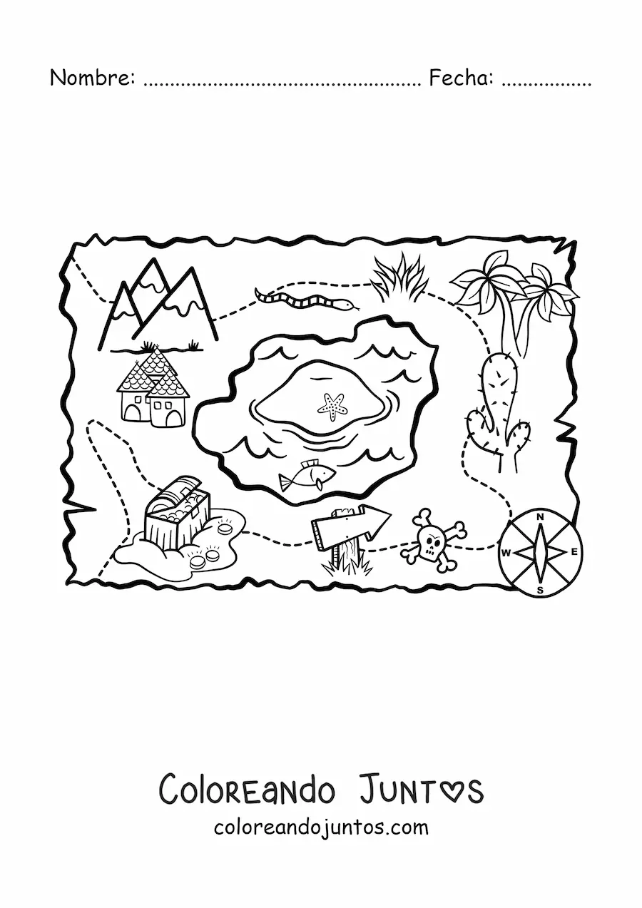 Imagen para colorear de mapa del tesoro animado