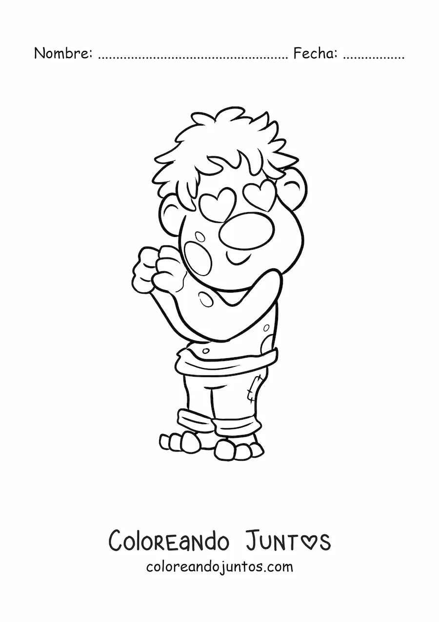 Imagen para colorear de troll animado enamorado