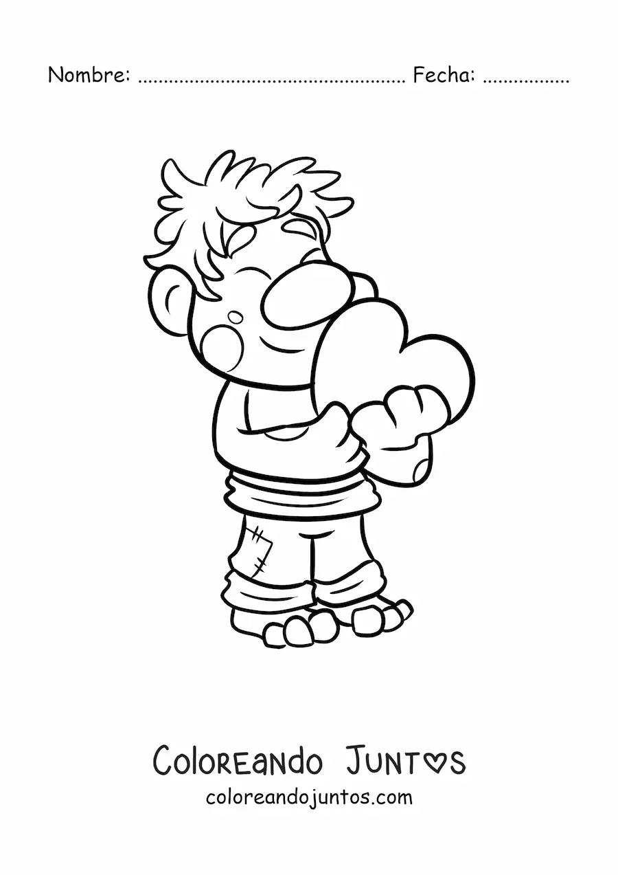 Imagen para colorear de troll animado con corazón